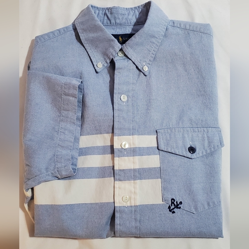 Ralph Lauren Men's Blue Anchor Button-Down Shirt. Sz M